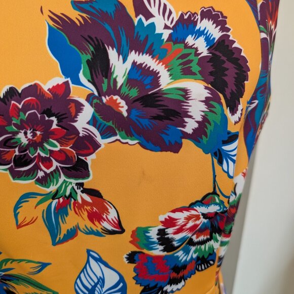CALVIN KLEIN Yellow Scuba Material Floral Dress Sz. 10 - Picture 2 of 5